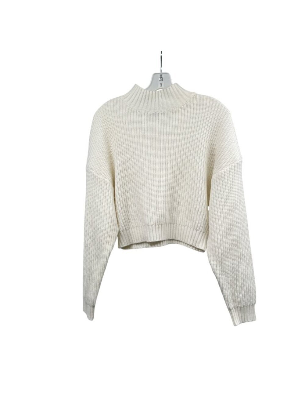 ZAFUL Womens Cropped Knit Sweater Mock Neck Long Sleeve Ivory Medium